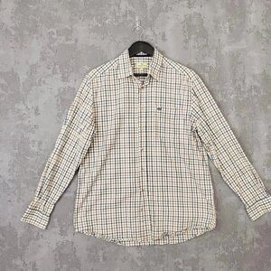 Men's Plaid Button-Down Shirt - Cream and Blue